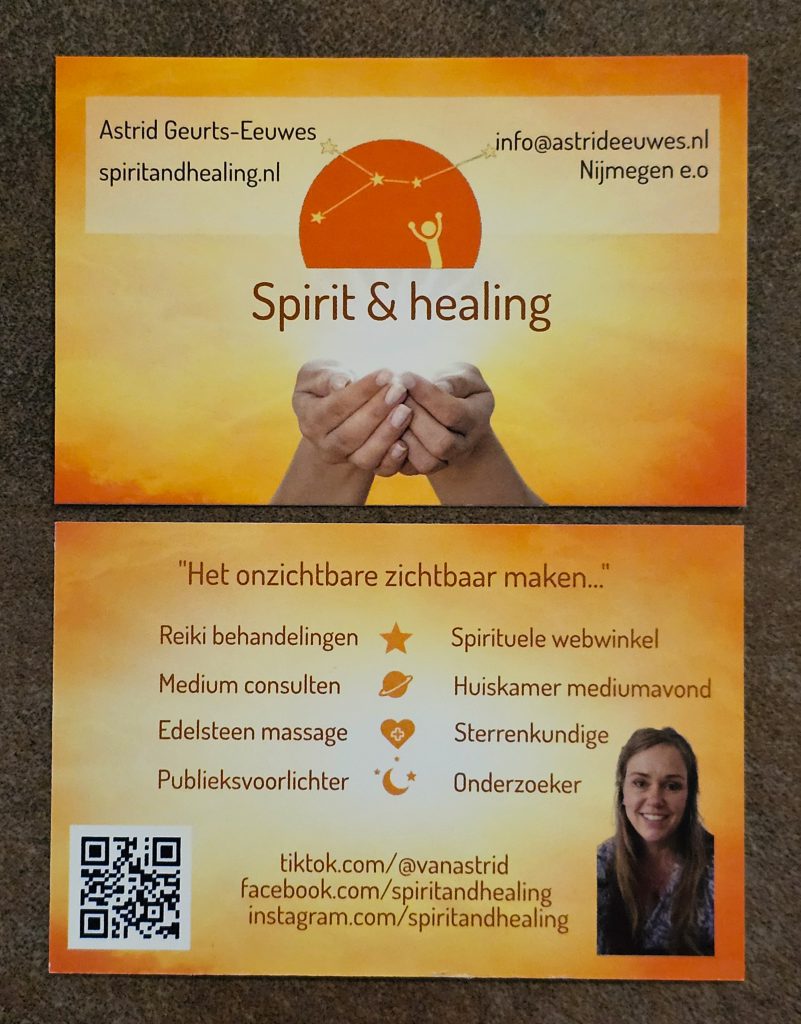 spirit and healing reiki mediumschap en het onzichtbare zichtbaar maken visitekaartje